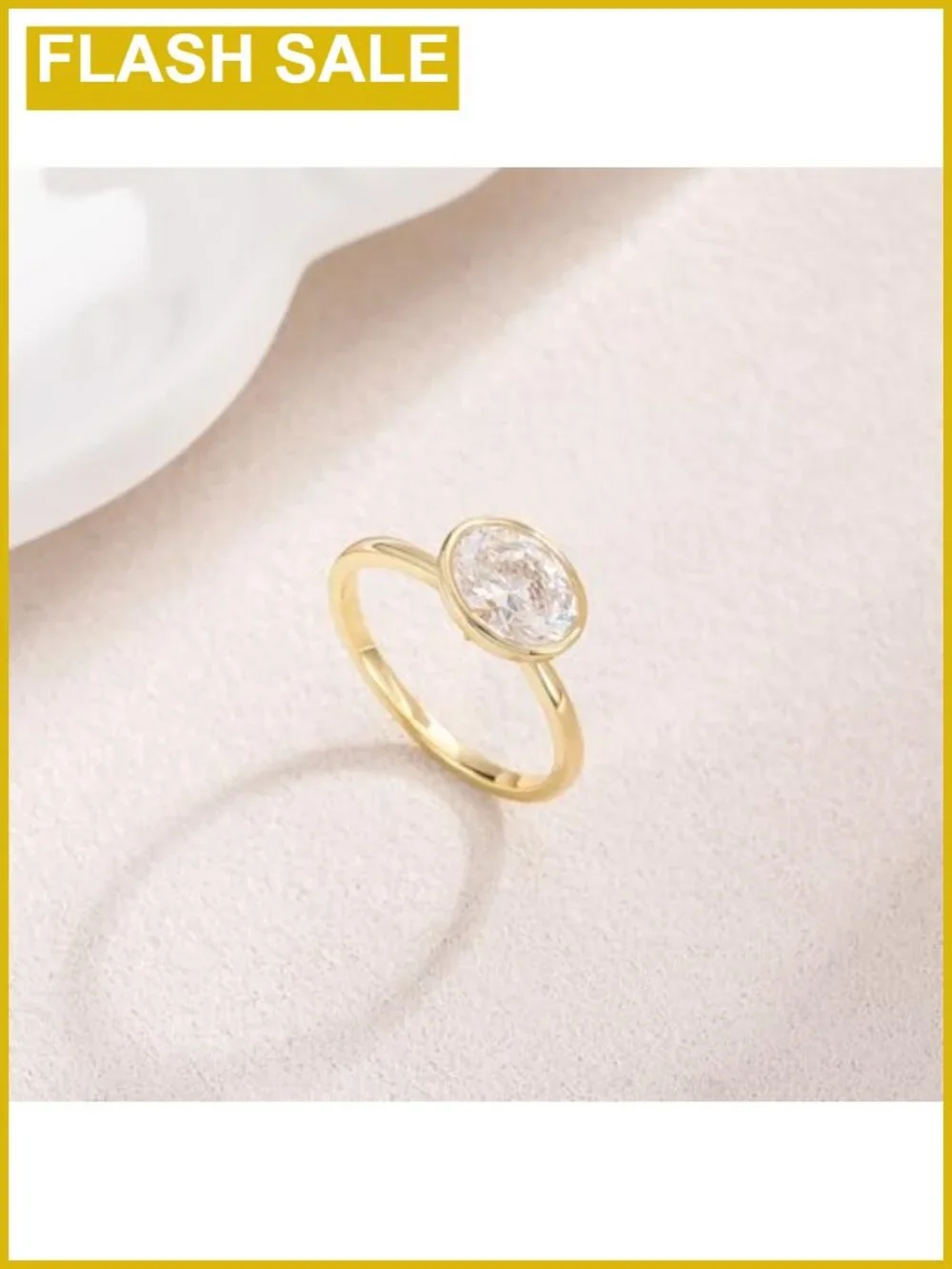 14K Gold Plated Oval Cut Cubic Zirconia Engagement Ring Bezel Set